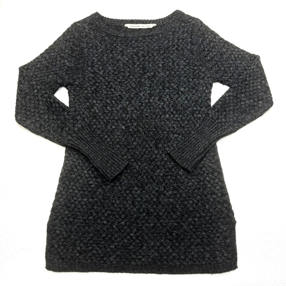 Athleta Cypress Sweater Womens XXS Charcoal Grey Wool Blend Basketweave Tunic
